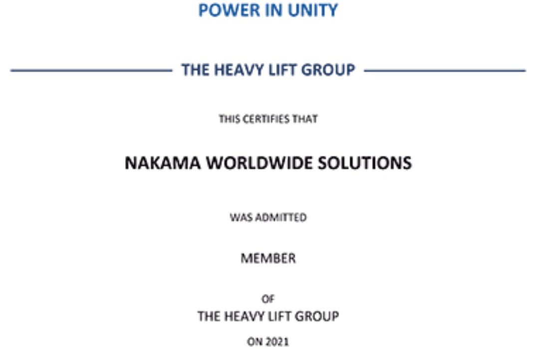 CERTIFIES THE HEAVY LIFT GROUP